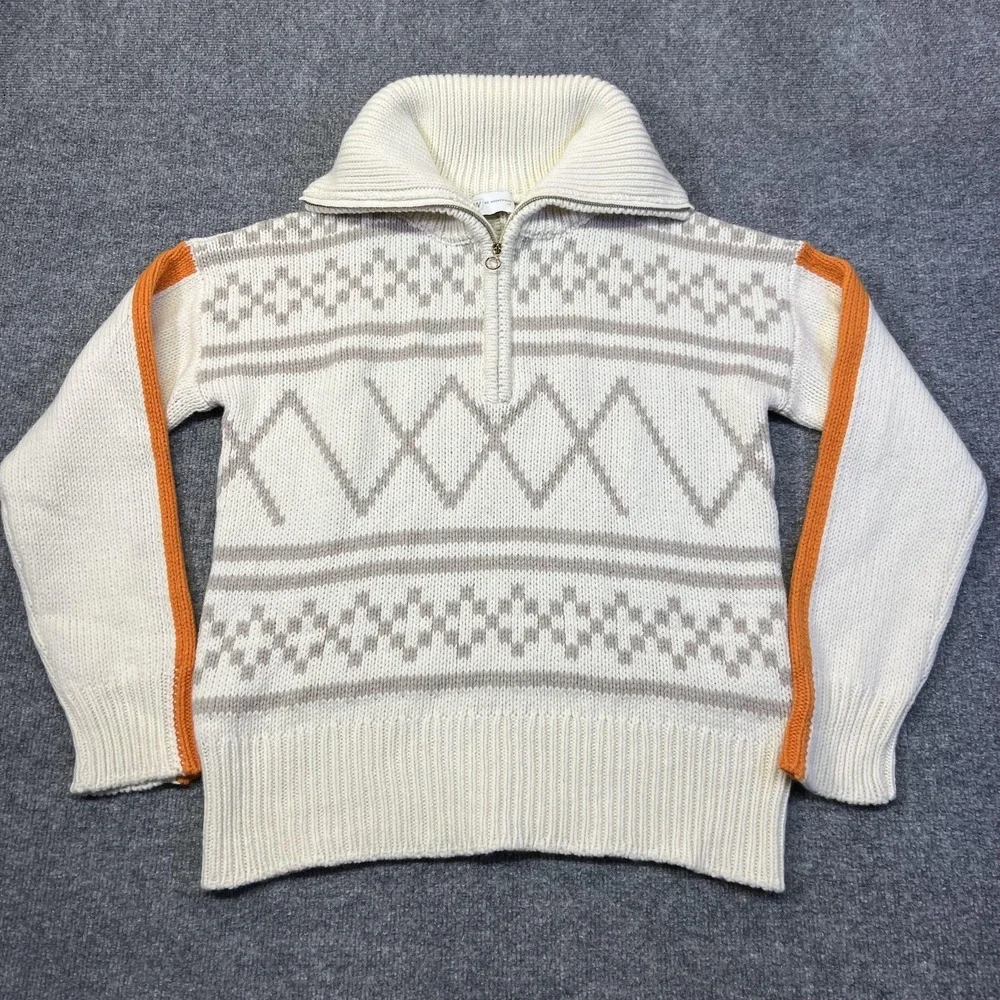 We Norwegians Sweater Womens XS White Merino Wool Cashmere 1/4 Zip Fair Isle Ski